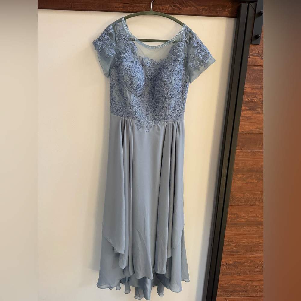 Dusty Blue Chiffon Dress with Lace detailing